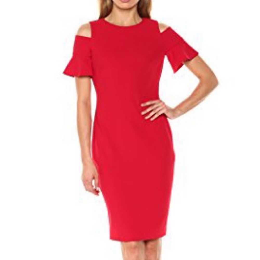 Calvin Klein Cold Shoulder Smock Sheath Dress Size 8 Red